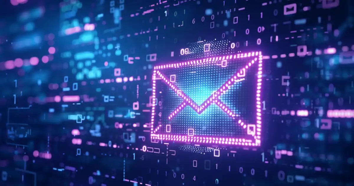 Purple and blue digital email envelope in a cyber environment