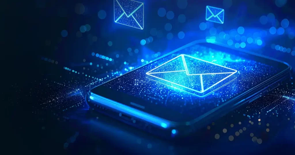 Holograma de correo electrónico en dispositivo móvil