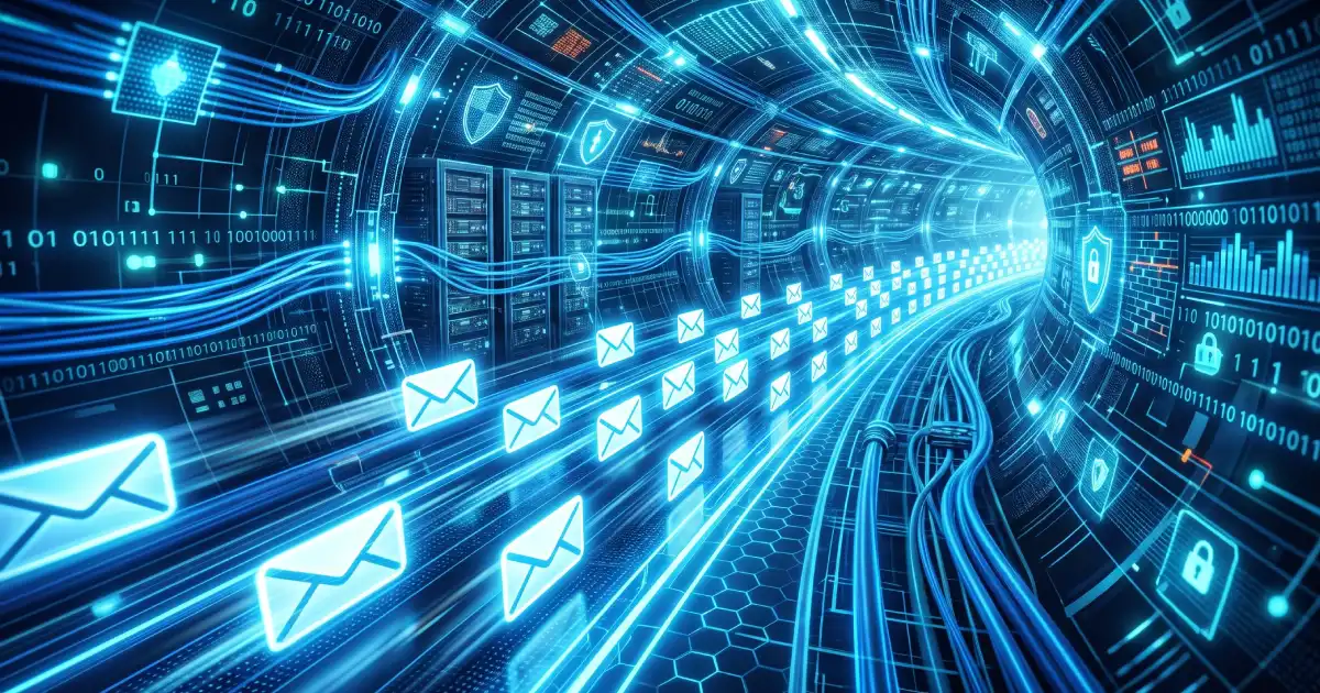 Embudo digital de MTA con sobres de correo electrónico