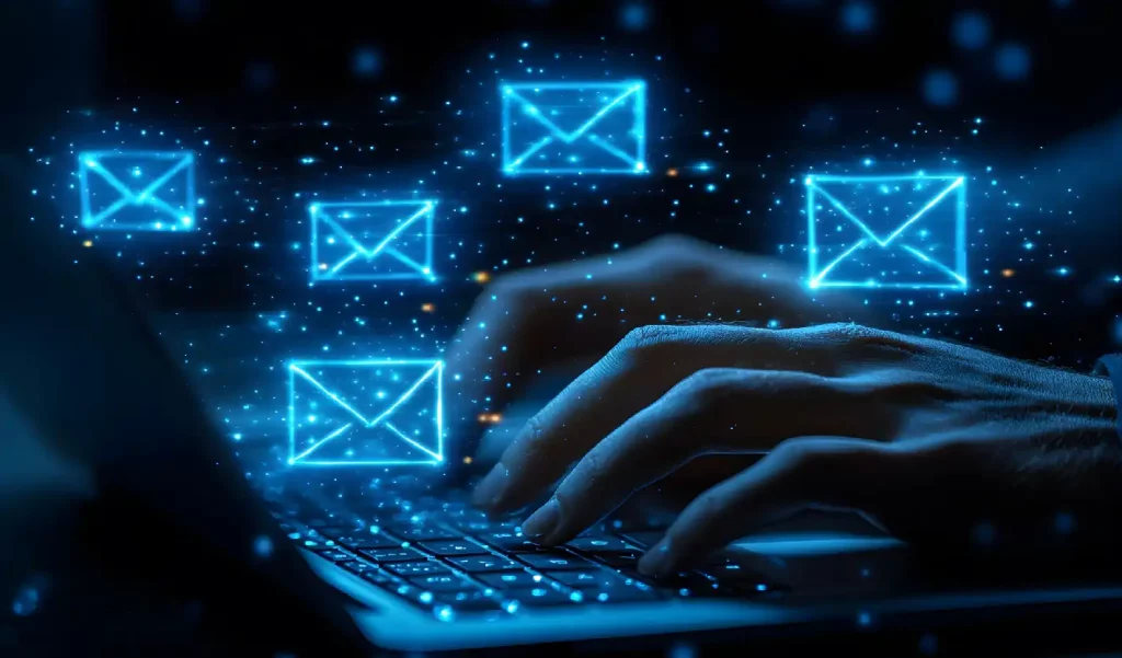 Digital Emails Around A Laptop