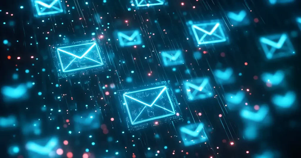 Digital Email Envelopes Floating In Cyberspace