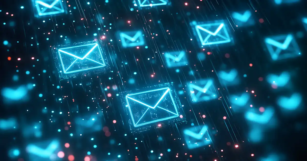 Digital email envelopes floating in cyberspace