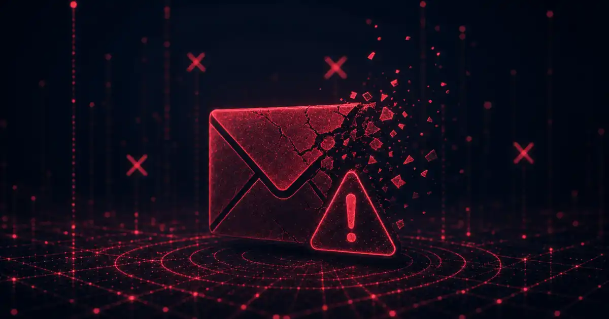 Sobre rojo de correo electrónico en un entorno digital que indica un error en la entrega del correo electrónico