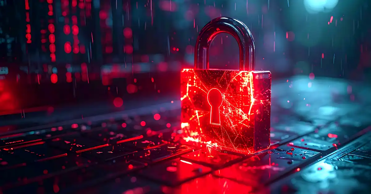 Vibrant red digital pad lock on a keyboard