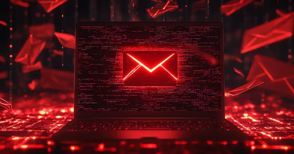 Un sobre rojo en la pantalla de un ordenador portátil