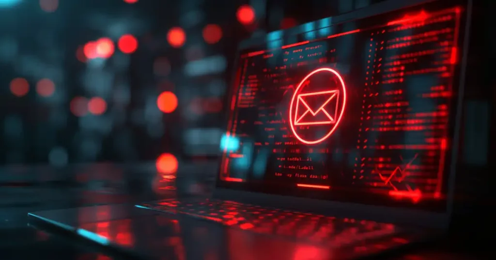 Illuminated Red Digital Email Envelope Alert On A Laptop Screen