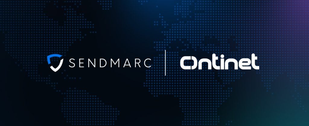 Sendmarc And Ontinet, Who Are Partnering To Boost Dmarc Adoption Globally, Logos On A World Map.