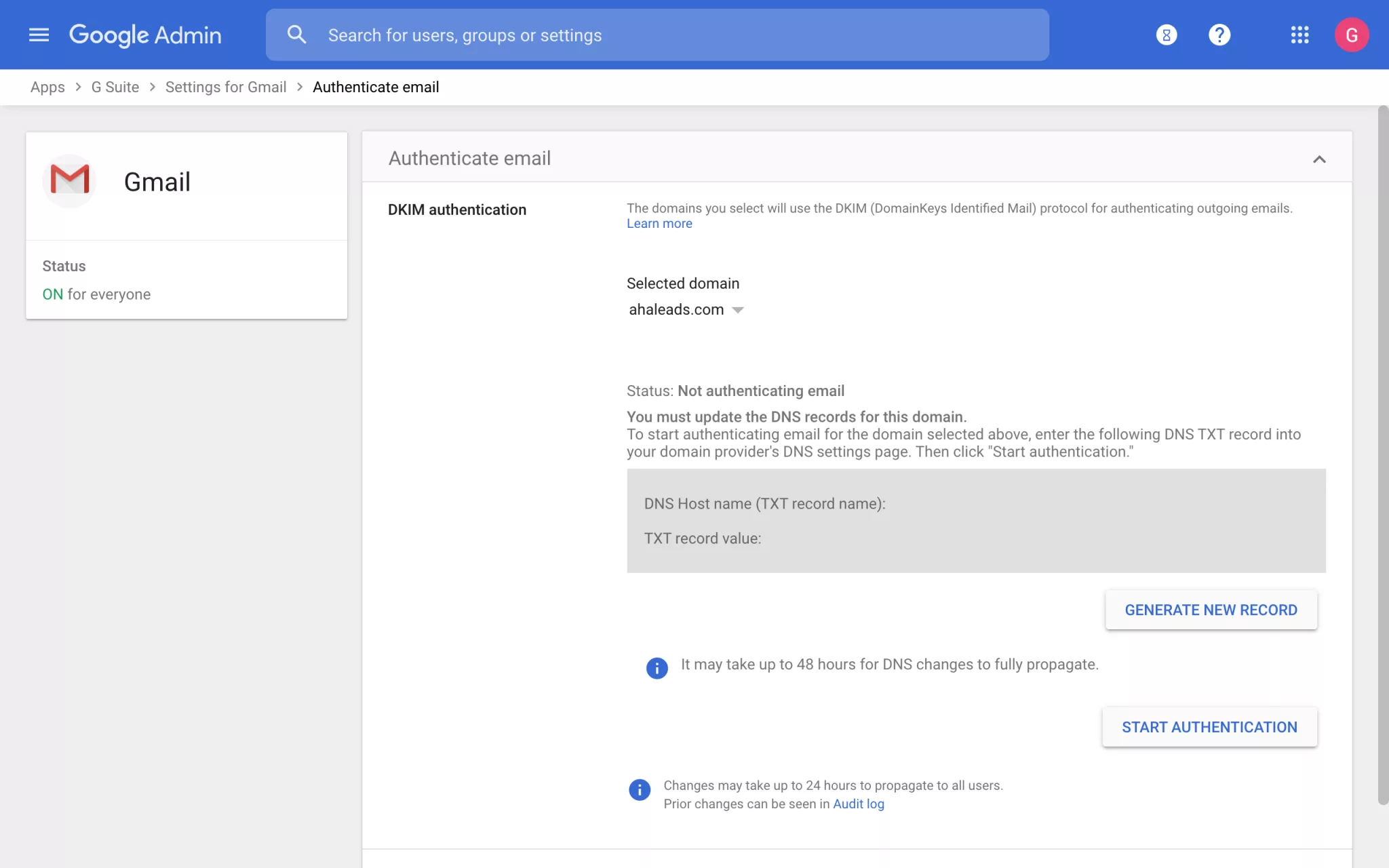Google Workspace Dkim Screenshot 5
